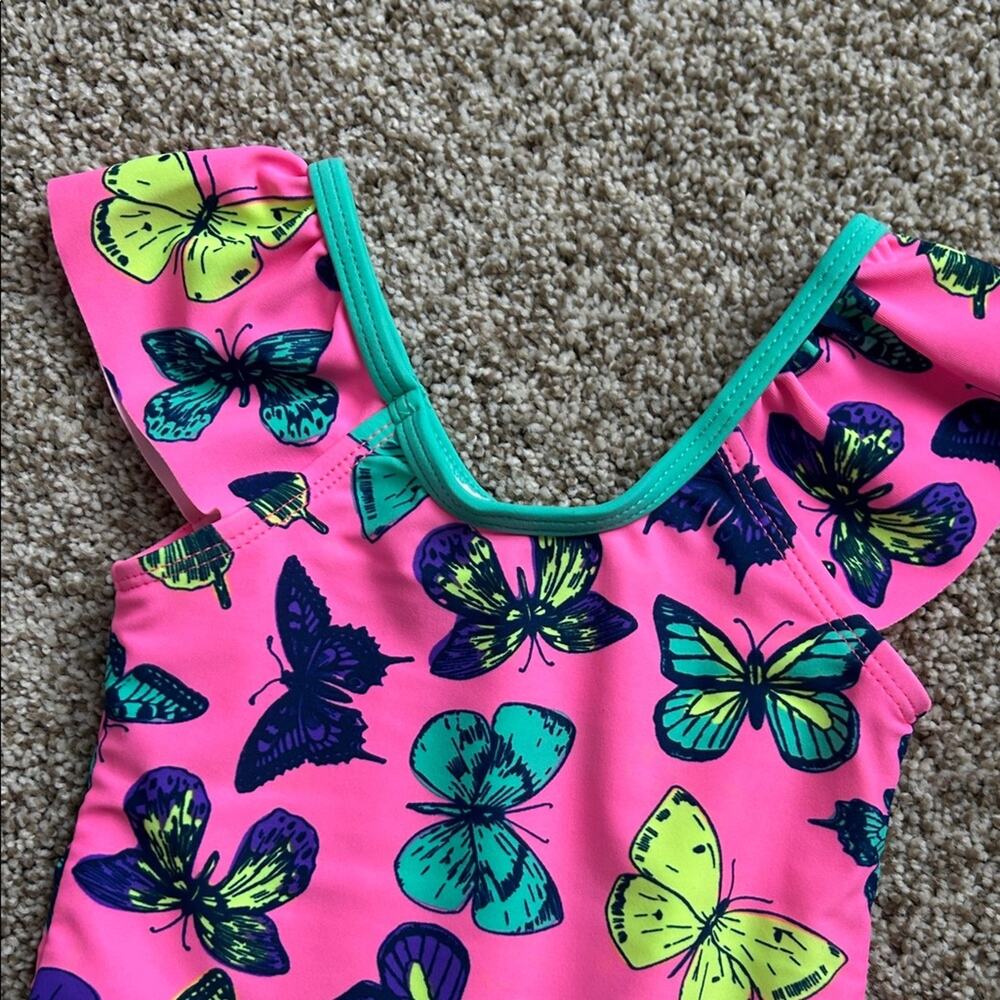 Pink Ruffle Butterfly Print Swimsuit, 18 Months - Picture 6 of 6